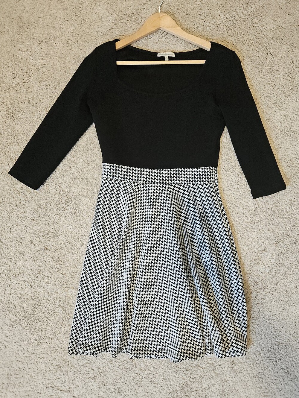Charlotte Russe Dress, Black Top, Houndstooth Skirt Fit-and-Flare Dress